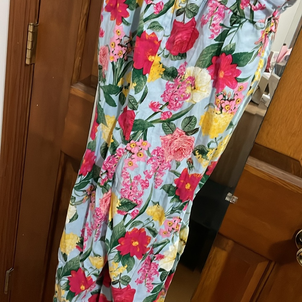 Old Navy Jumpsuit Womens S Pink Blue Floral Linen Blend Vacation Tropical - Picture 10 of 13